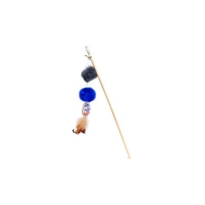 FREEDOG JOUET CANNE A PECHE CHAT 2 BALLES 2 COULEURS AVEC PLUME 45 CM