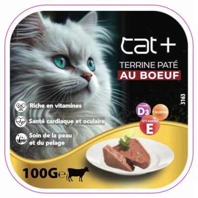 CAT+  PÂTÉ EN BARQUETTE AU BOEUF 100G