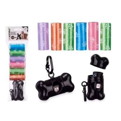 MASCOW  - SET 7 ROLLOS BOLSA MASCOTA DISPENSADOR 15 UDS